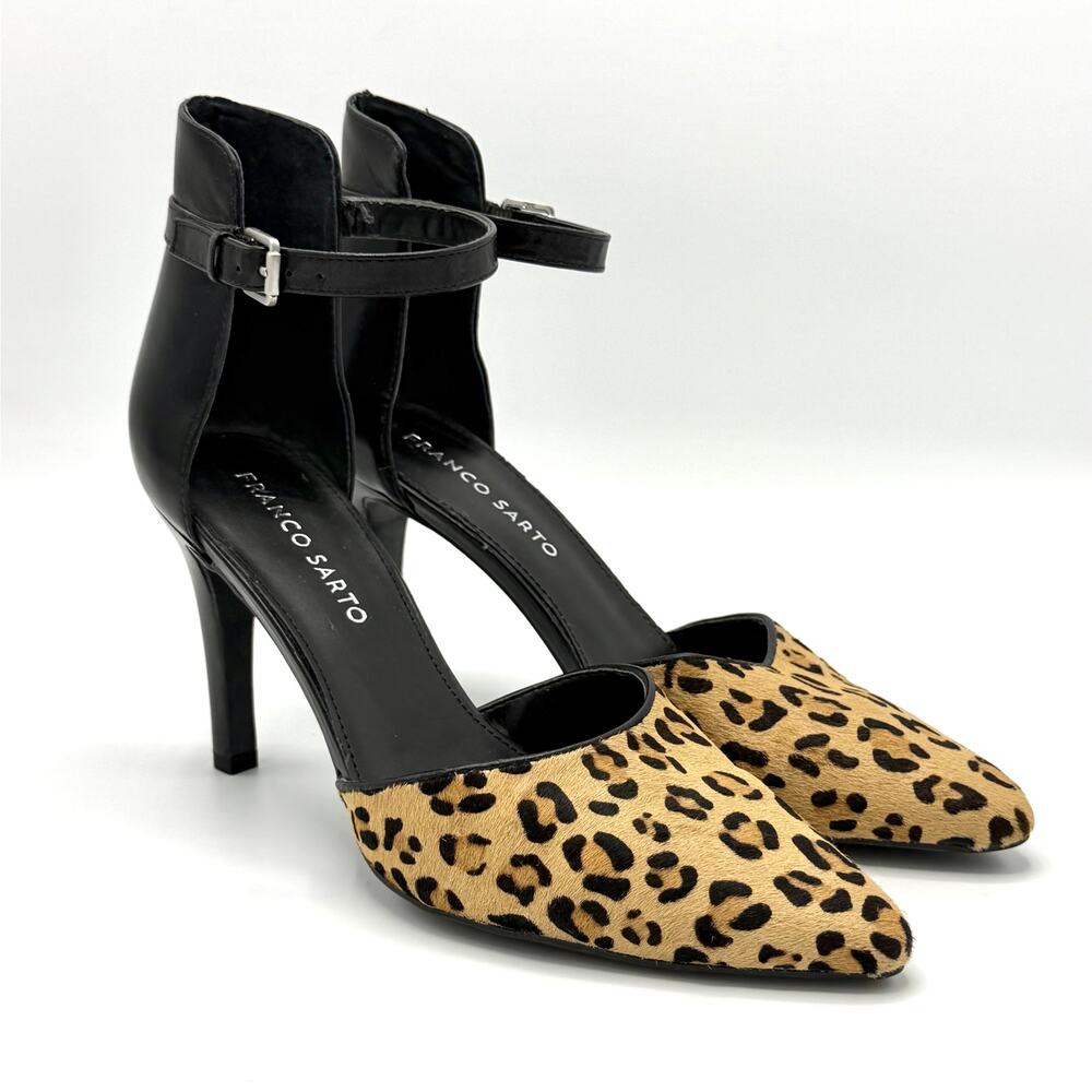 Franco Sarto Leopard Calf Hair Pointed Toe Stiletto Heels 7 Mob Wife